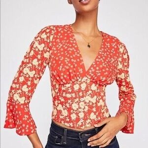Free People Lady Bohemian coral floral top